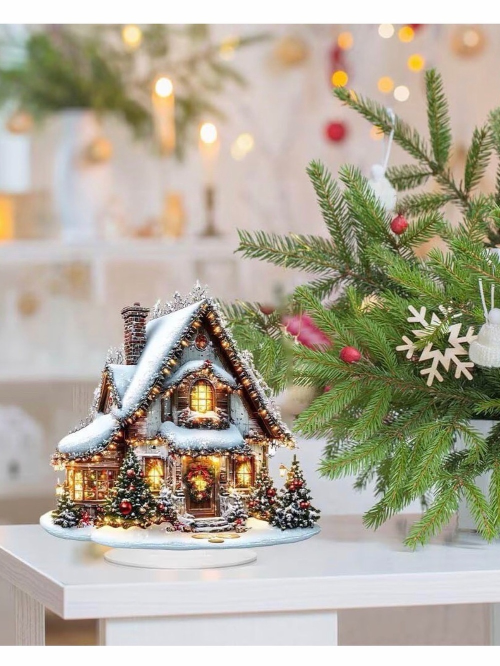 2D Flat Acrylic Christmas Cabin Cottage Desk Ornament Standee Decor 5.5"